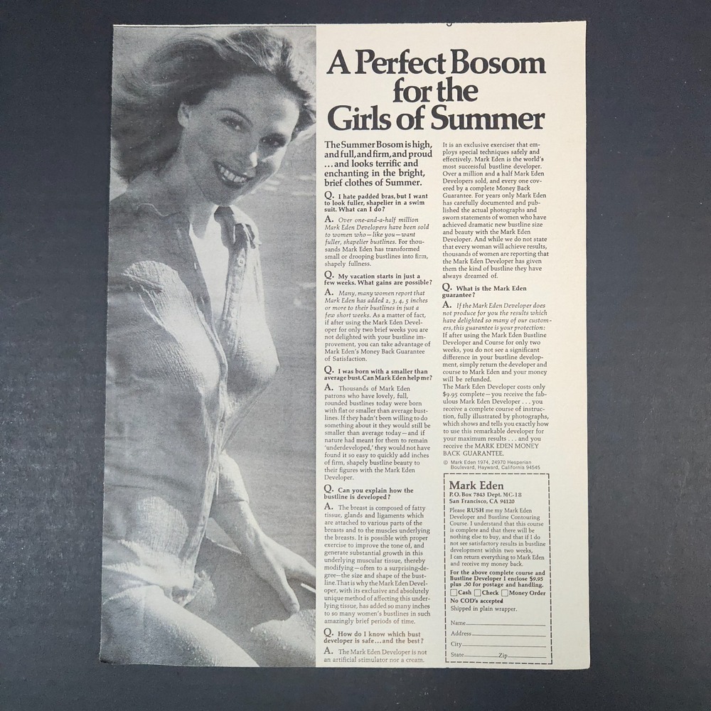 1974 Mark Eden Perfect Bosom For The Girls Of Summer Vintage Print Ad‎ San Fran
